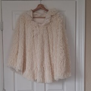 Cream Fuzzy Hooded Poncho